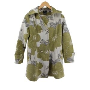 Neslay Paris Vintage Peacoat Women's Medium Green Grey Floral Button Coat